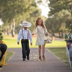 Ivory lace dress with embroidered trim